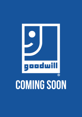 Goodwill logo above the words "COMING SOON" on a blue background.